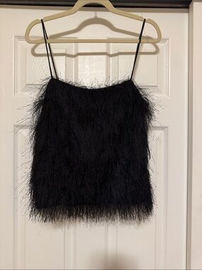 H&M Black Feather-Effect Spaghetti Strap Cami Top